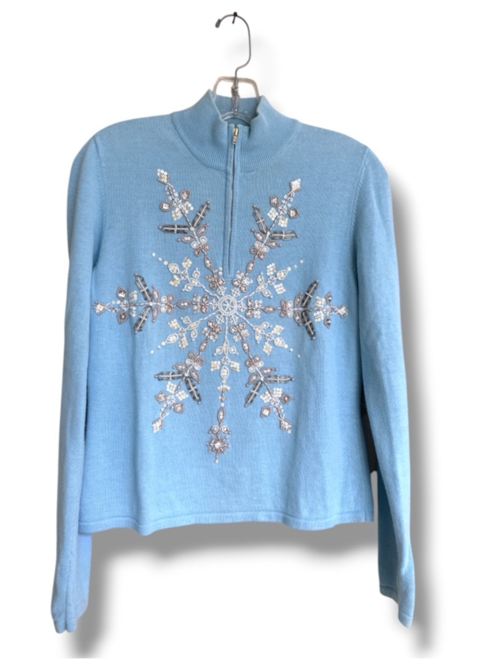 Smitten Sky Blue Crystal Snowflake Half-Zip Sweater Size Medium